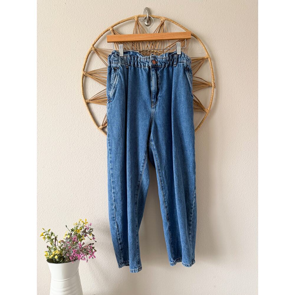 Zara High Rise Paper Bag Elastic Waist Mom Straight Cropped  Jeans EU 42/ US 10